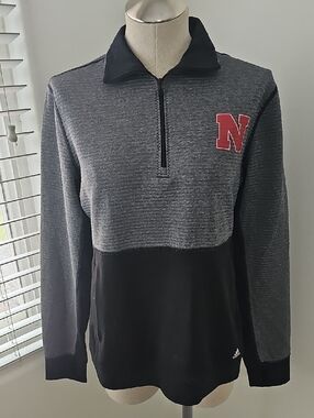 HUSKERS adidas Womens Gray & Black Half-Zip Pullover